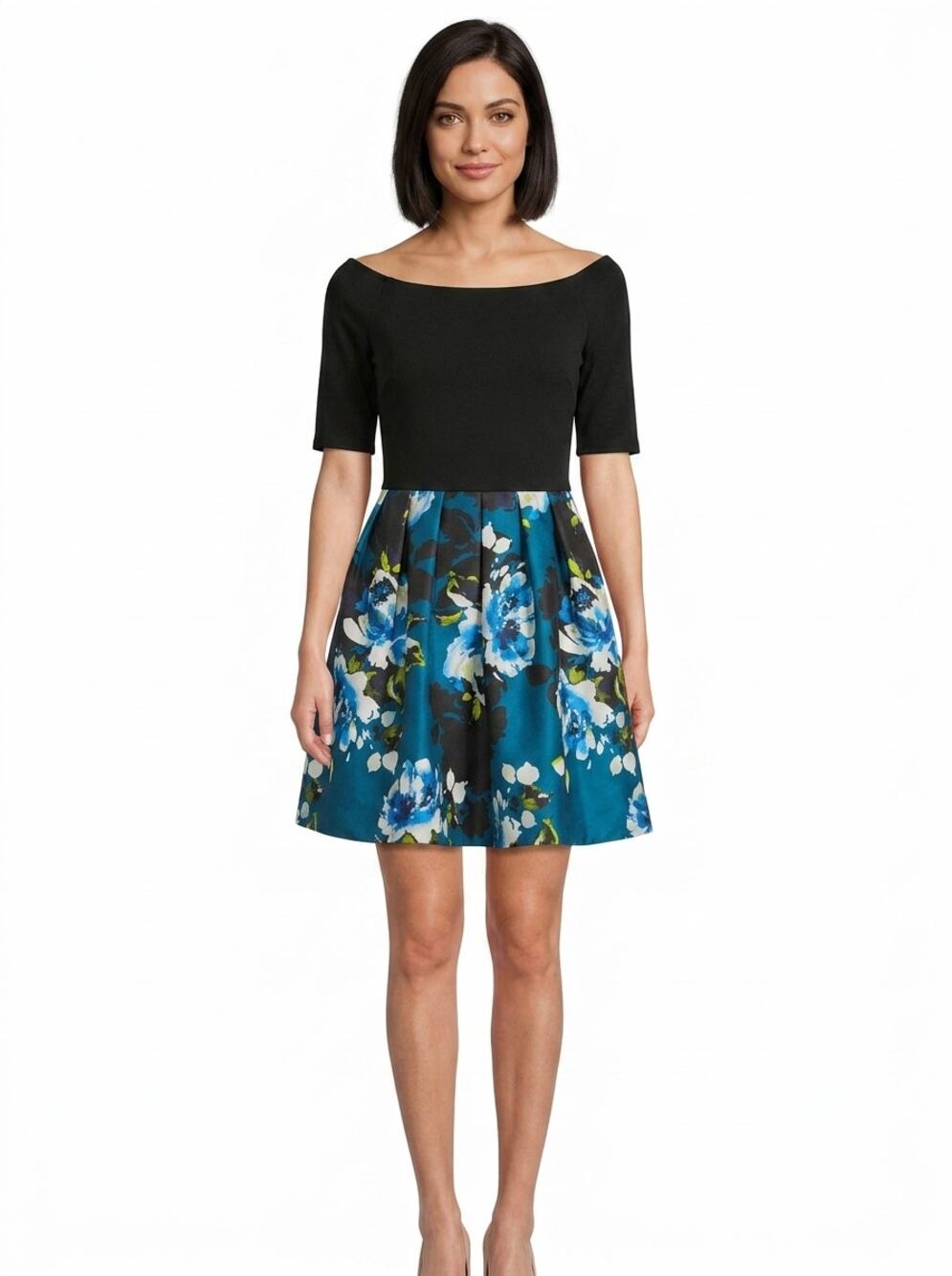 Betsy & Adam Made in USA Black A-Line Mini Pleated Knit Dress Women Size 4